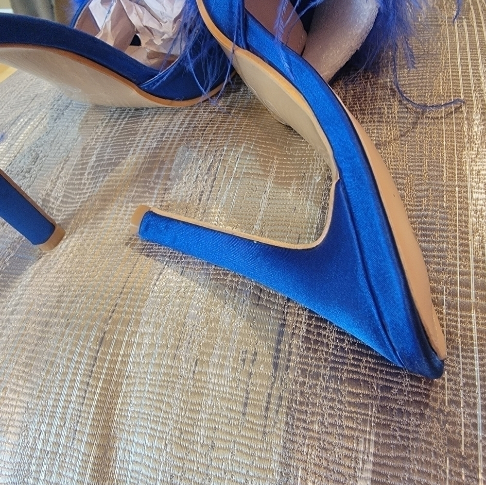 Royal Blue High Heel Stiletto Feather Fluffy Sandals/Sexy Slippers/Mules/Slides - Picture 7 of 15